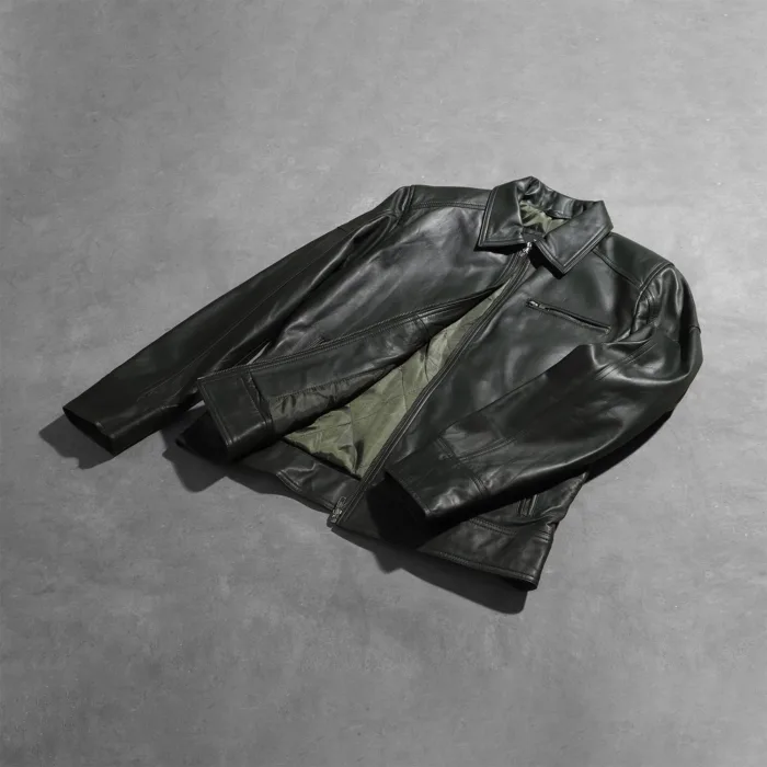 Lavendard Green Leather Biker Jacket 7