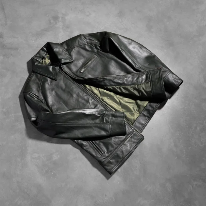 Lavendard Green Leather Biker Jacket 8