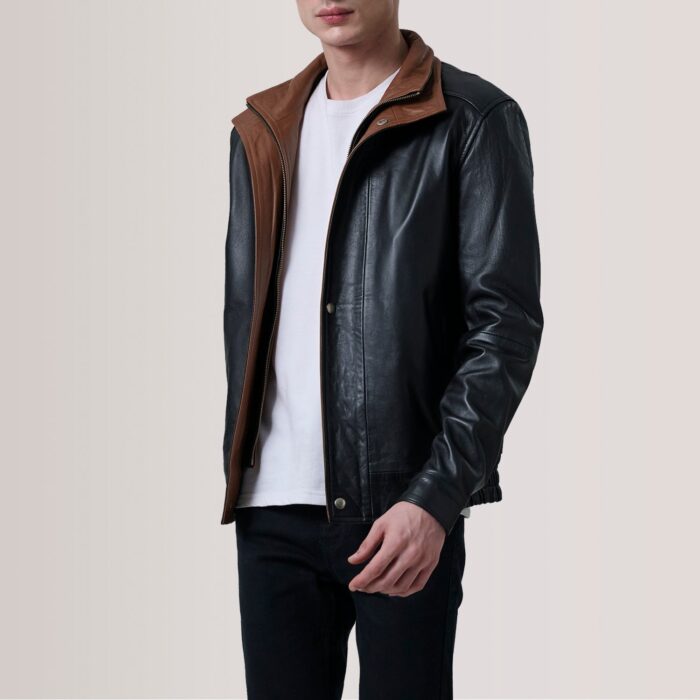 Alfred Black Leather Bomber Jacket 4