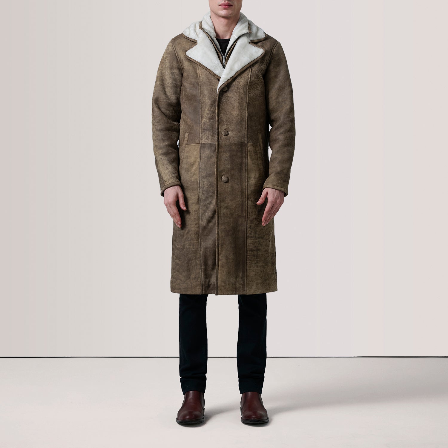 Cai Distressed Brown Leather Shearling Coat 2