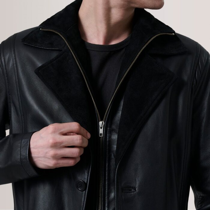 Charlton Black Leather Single Breasted Coat 6