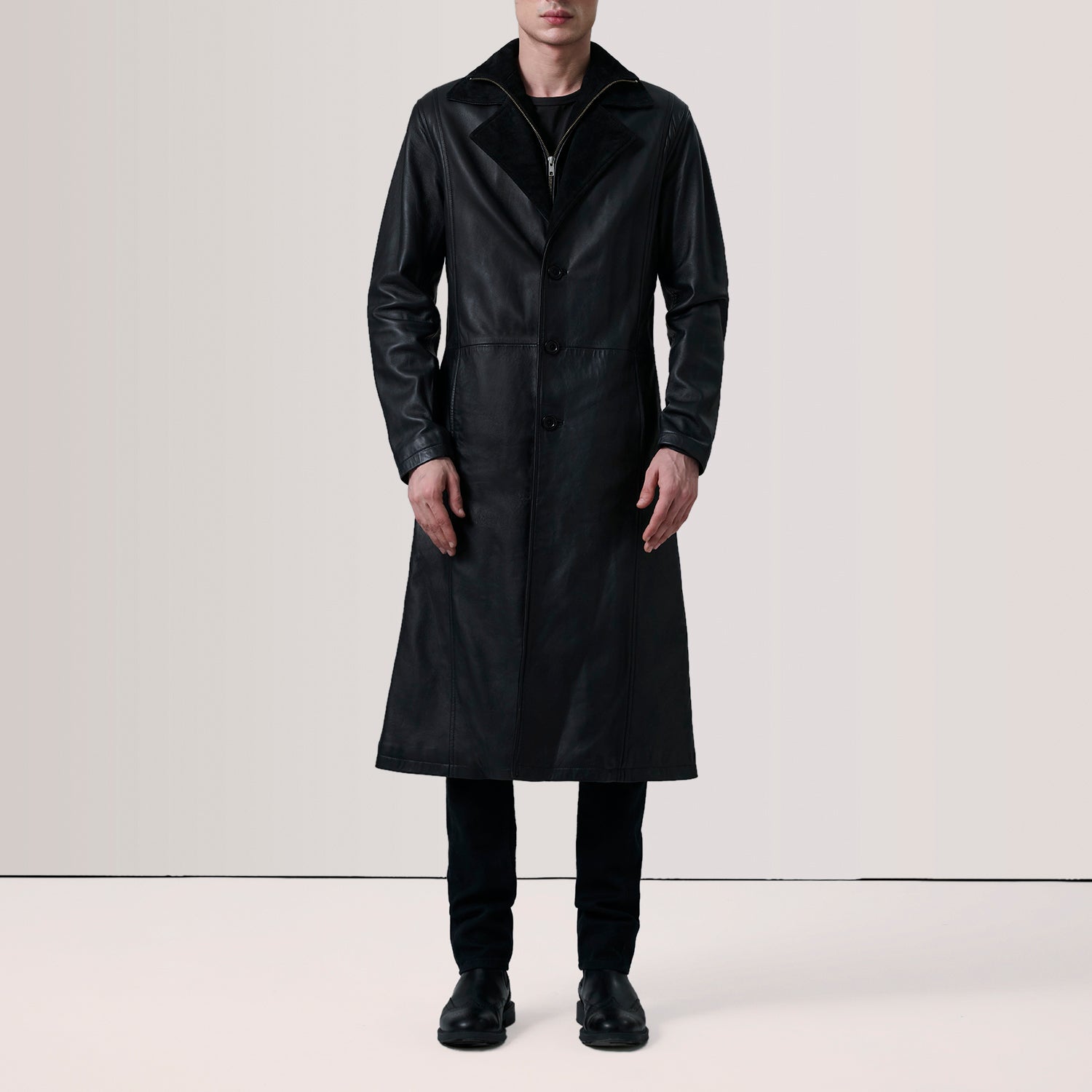 Charlton Black Leather Single Breasted Coat 2
