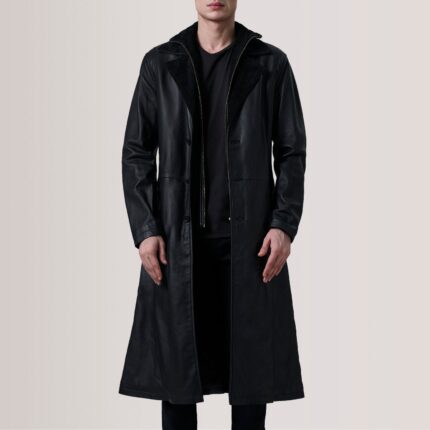 Charlton Black Leather Single Breasted Coat