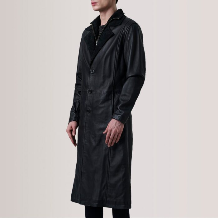 Charlton Black Leather Single Breasted Coat 3