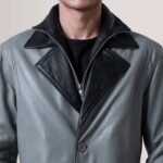 Charlton Grey Leather Single Breasted Coat 6