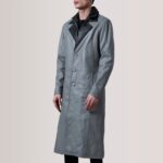Charlton Grey Leather Single Breasted Coat 3