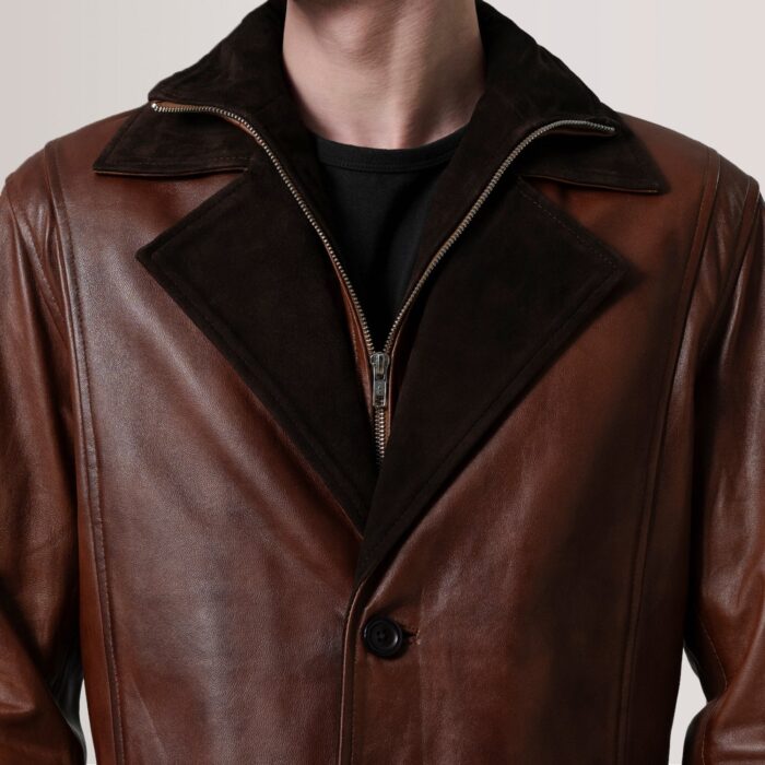 Charlton Waxed Brown Leather Single Breasted Coat 6