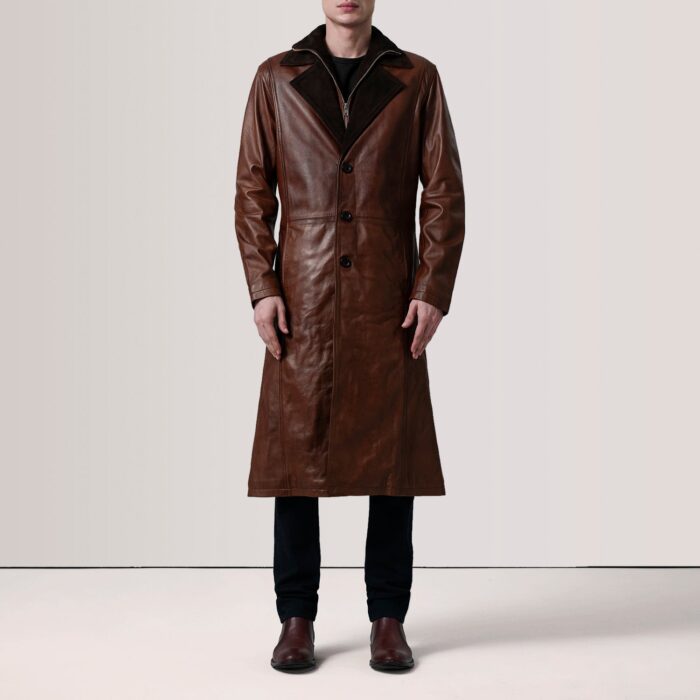 Charlton Waxed Brown Leather Single Breasted Coat 2