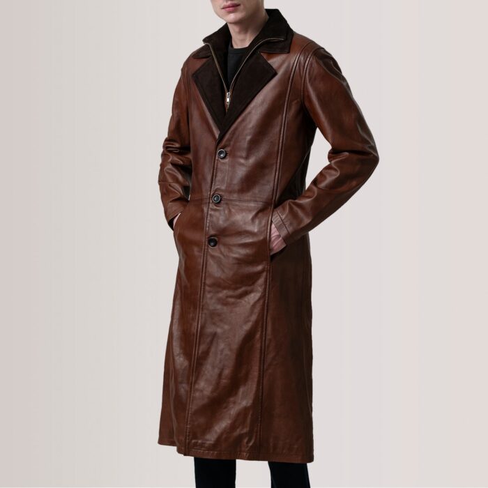 Charlton Waxed Brown Leather Single Breasted Coat 3