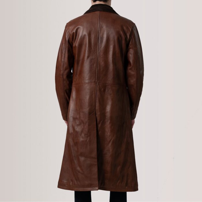 Charlton Waxed Brown Leather Single Breasted Coat 4