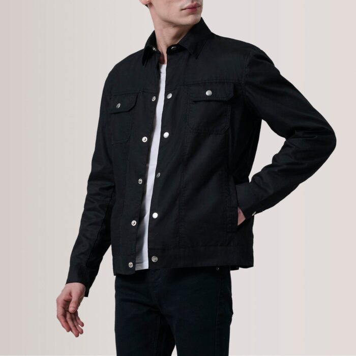 Colberto Black Waxed Canvas Trucker Jacket 3