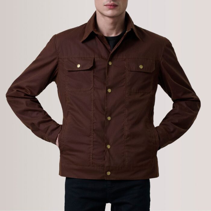 Colberto Brown Waxed Canvas Trucker Jacket 5