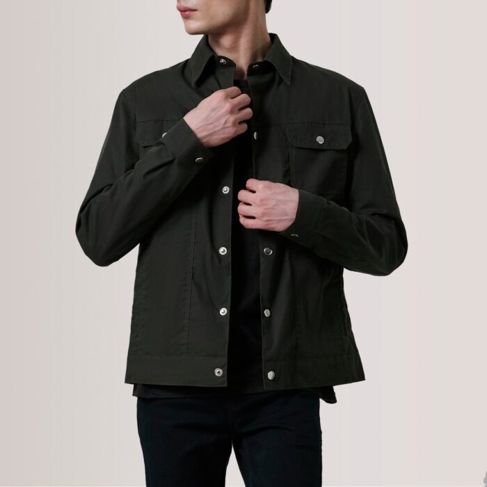 Colberto Olive Waxed Canvas Trucker Jacket 5