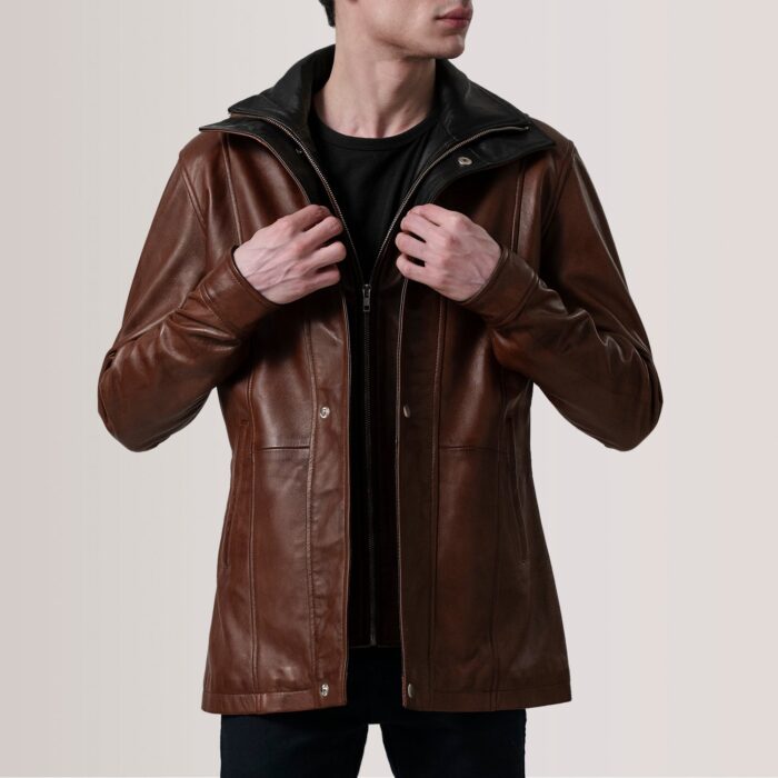 Connor Waxed Brown Leather Coat 5
