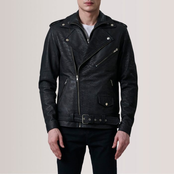 Kole Distressed Black Leather Double Rider Jacket 5