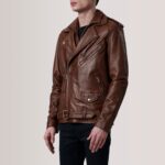 Kole Waxed Brown Leather Double Rider Jacket 3