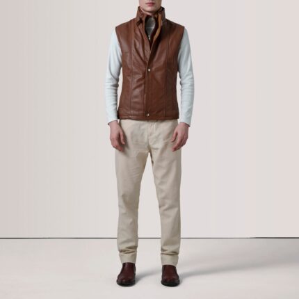 Zane Waxed Brown Leather Vest 2