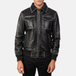 Aaron Black Leather Bomber Jacket 4