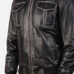 Aaron Black Leather Bomber Jacket 6