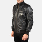 Agent Shadow Black Leather Bomber Jacket 2