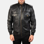 Agent Shadow Black Leather Bomber Jacket 4