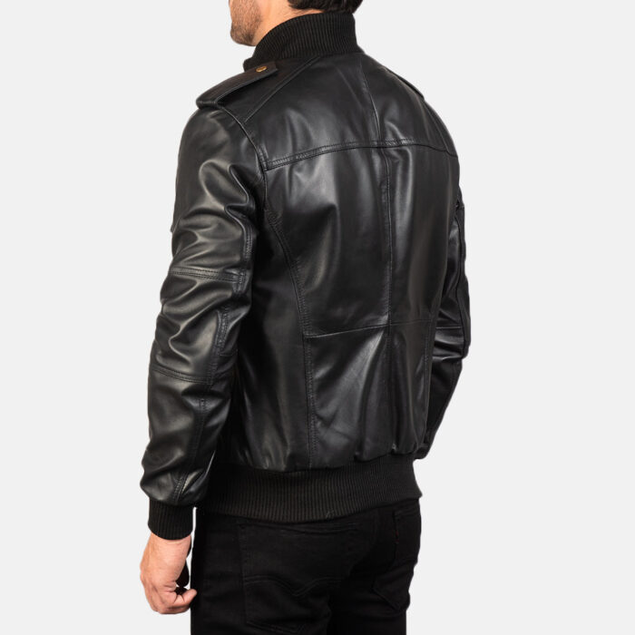 Agent Shadow Black Leather Bomber Jacket 5