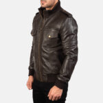 Agent Shadow Brown Leather Bomber Jacket 2