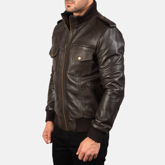 Agent Shadow Brown Leather Bomber Jacket 2