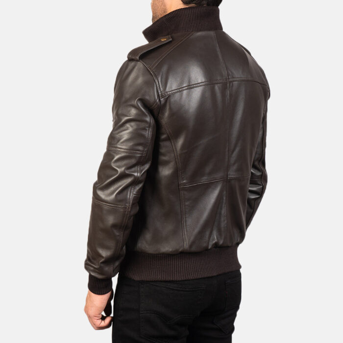 Agent Shadow Brown Leather Bomber Jacket 5