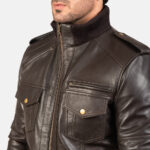 Agent Shadow Brown Leather Bomber Jacket 6