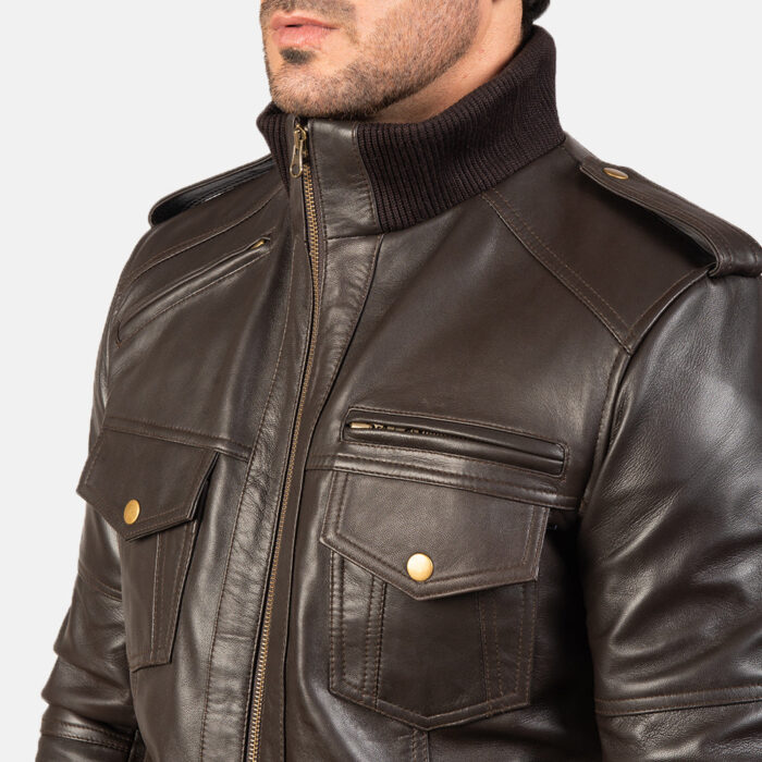 Agent Shadow Brown Leather Bomber Jacket 6