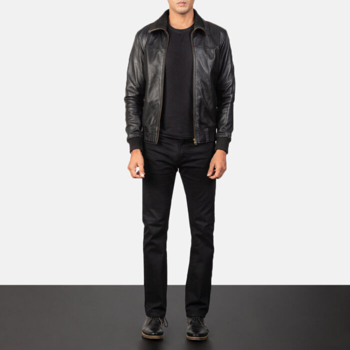 Air Rolf Black Leather Bomber Jacket 3