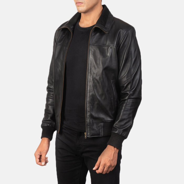 Air Rolf Black Leather Bomber Jacket 2