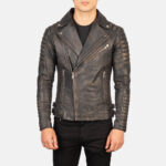 Armand Distressed Brown Leather Biker Jacket 3