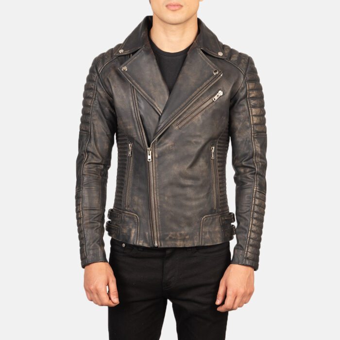Armand Distressed Brown Leather Biker Jacket 3