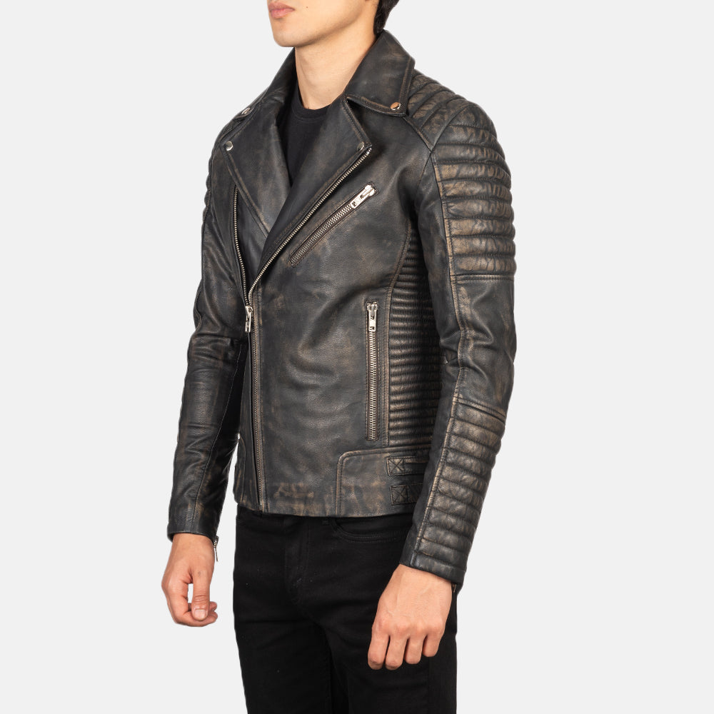 Armand Distressed Brown Leather Biker Jacket 2