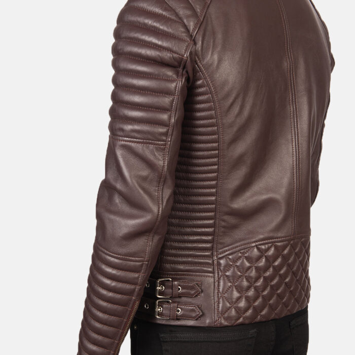 Armand Maroon Leather Biker Jacket 6
