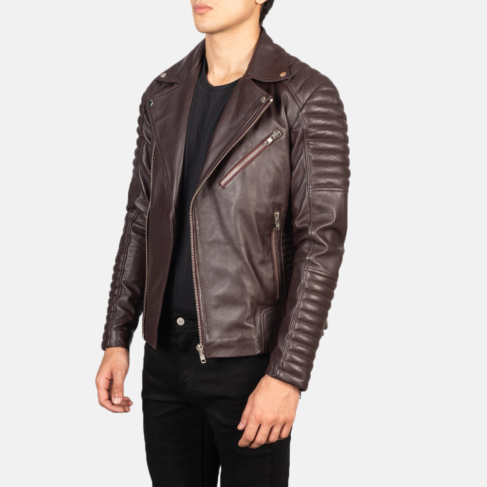 Armand Maroon Leather Biker Jacket 2