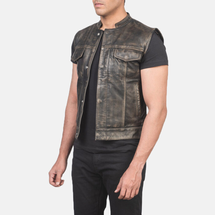 Atlas Moto Distressed Brown Leather Vest 2