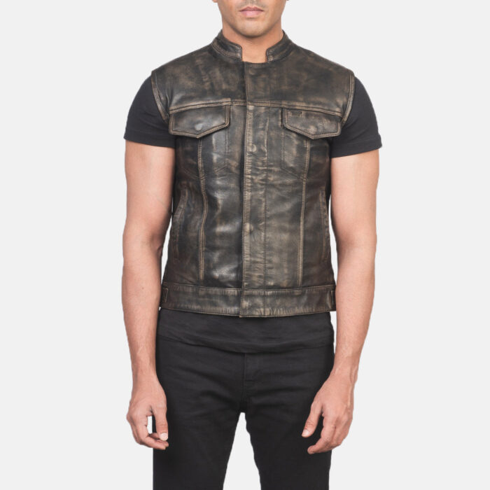 Atlas Moto Distressed Brown Leather Vest 4