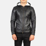 Baston Black Hooded Leather Bomber Jacket 4