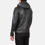 Baston Black Hooded Leather Bomber Jacket 5