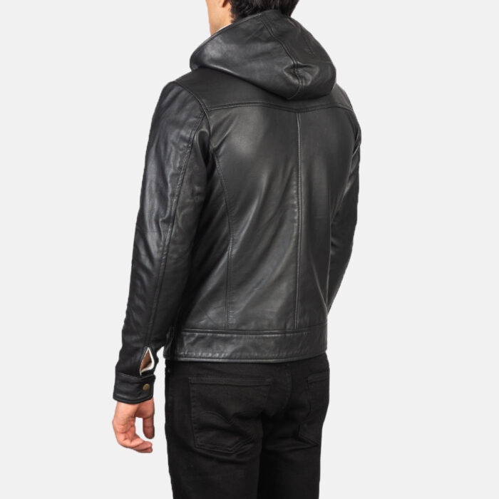 Baston Black Hooded Leather Bomber Jacket 5