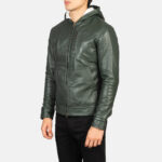 Baston Green Hooded Leather Bomber Jacket 2