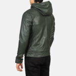 Baston Green Hooded Leather Bomber Jacket 5