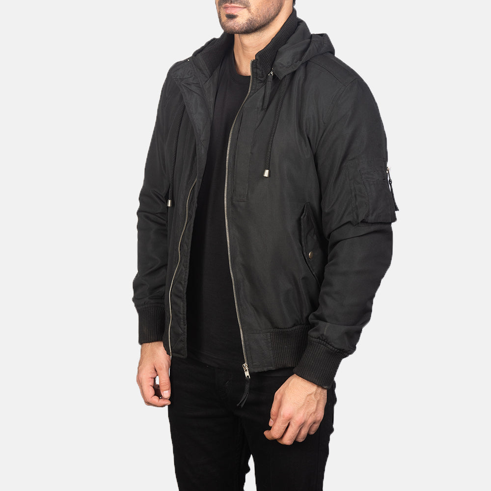 Hanklin Ma-1 Black Hooded Bomber Jacket 2