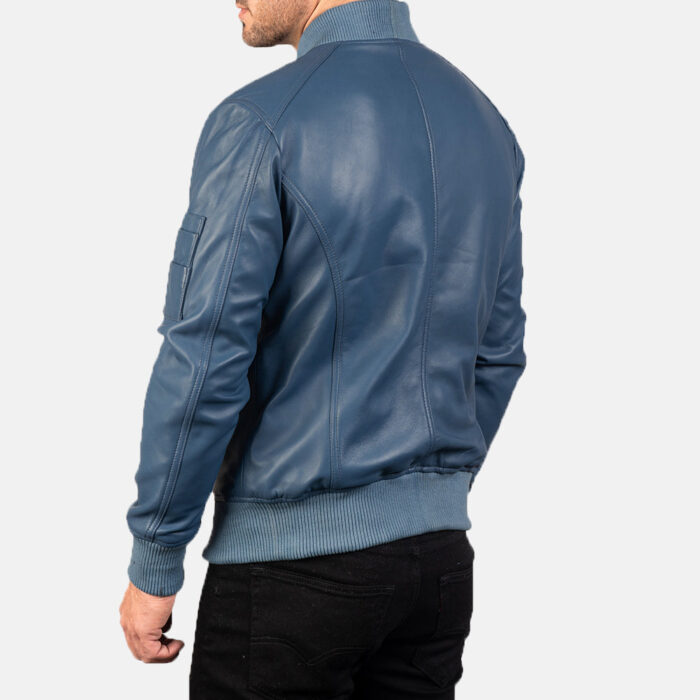 Bomia Ma-1 Blue Leather Bomber Jacket 5