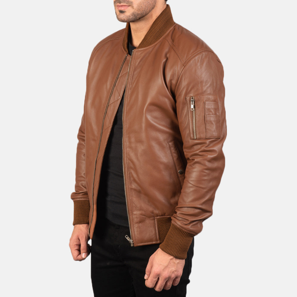 Bomia Ma-1 Brown Leather Bomber Jacket 2