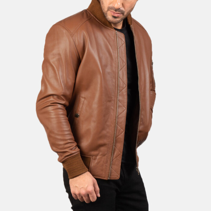 Bomia Ma-1 Brown Leather Bomber Jacket 4