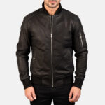 Bomia Ma-1 Distressed Black Leather Bomber Jacket 3